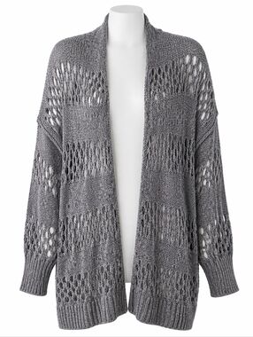 Unbranded Open Knit Cardigan Size XL Purple Gray Long Sleeve Lightweight Duster